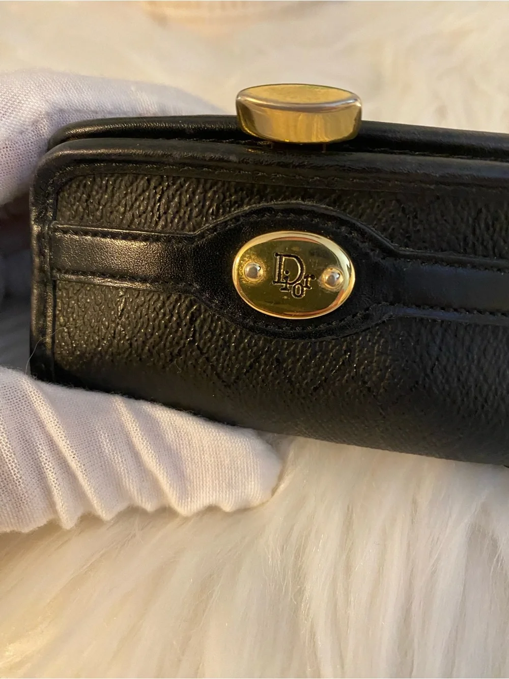Dior Black Leather Coin Purse with Gold-Tone Logo Vintage beauty!